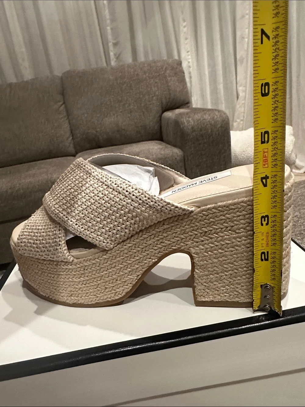 Steve Madden Beige Woven Espadrille Platform Slides